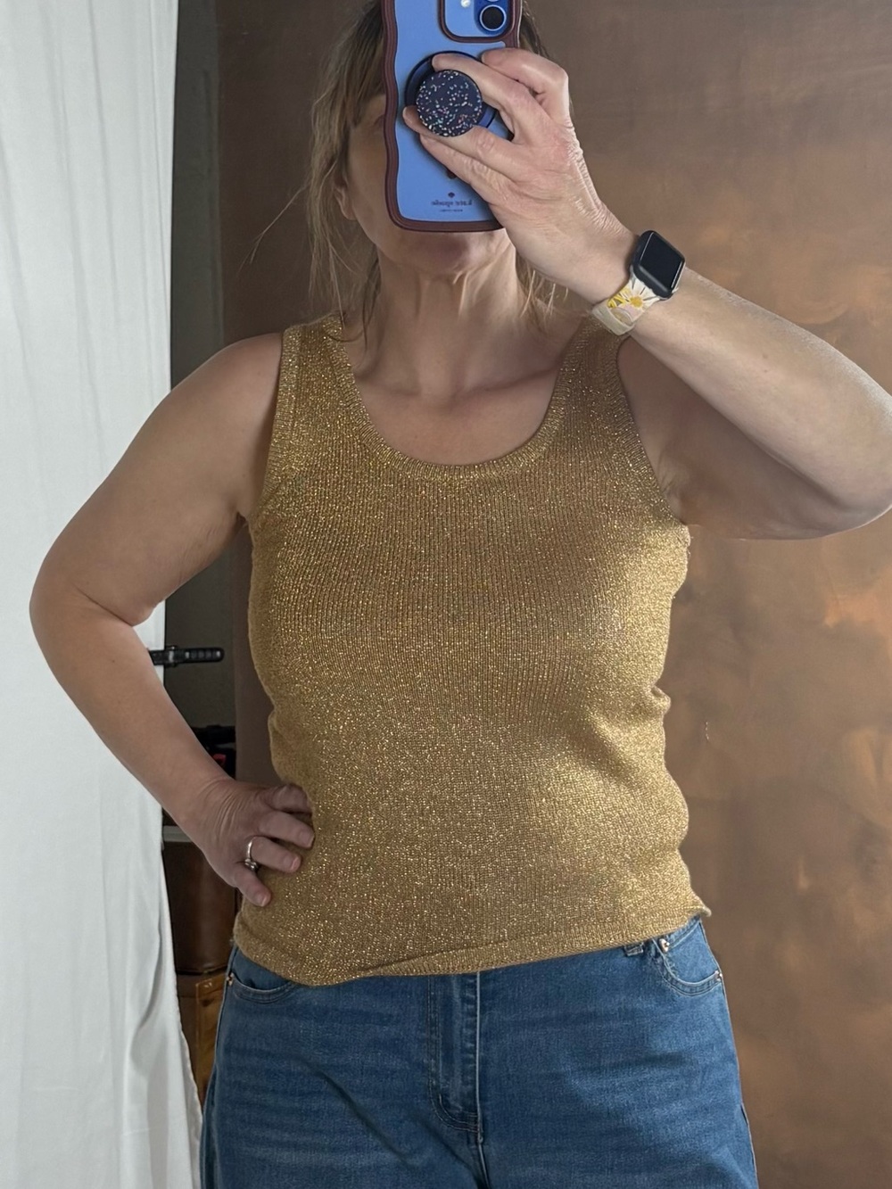 Women’s Gold Shimmer Sweater Knit Tank Top